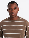 Men's casual sweater with horizontal stripes - brown V3 OM-SWSW-0143