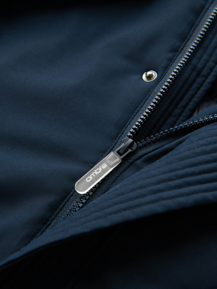 Długa sezonowa kurtka męska w stylu outdoorowym – granatowa V2 OM-JALJ-0202
