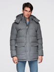 Warm long men's parka jacket with wool - grey melange V1 OM-JALJ-0217