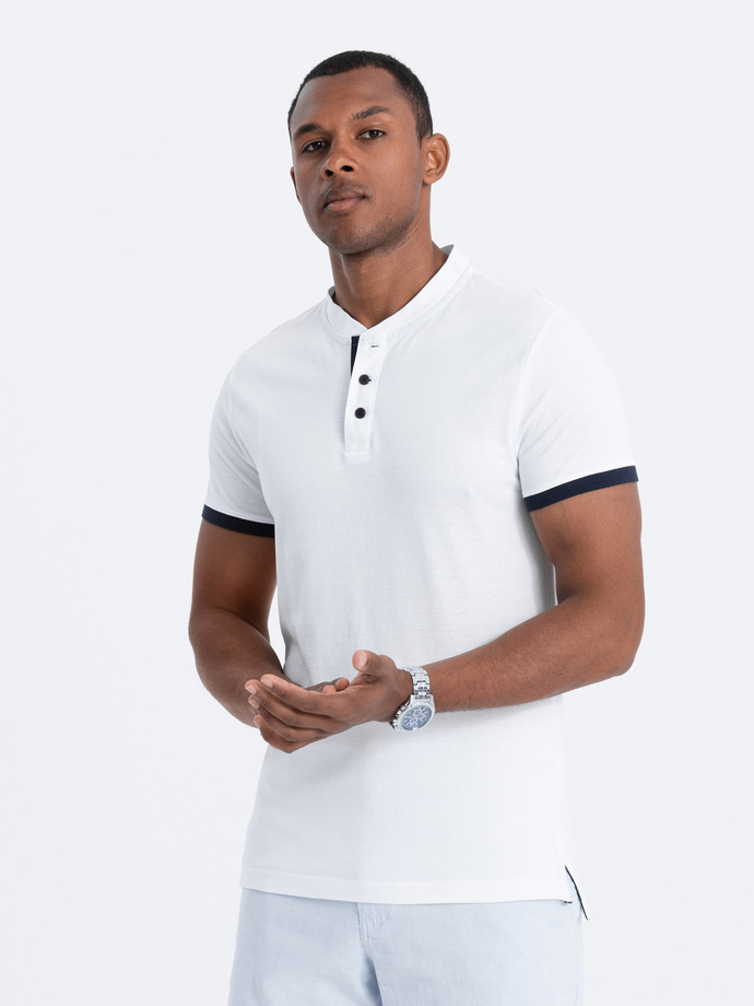 T-shirt męski polo bez kołnierzyka - biały V1 S1381