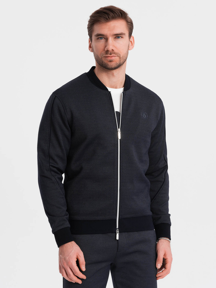 Komplet męski kurtka + szorty z dzianiny żakardowej - granatowy V1 Z73