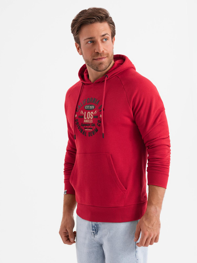 Men's printed kangaroo sweatshirt - red V2 OM-SSPS-0151