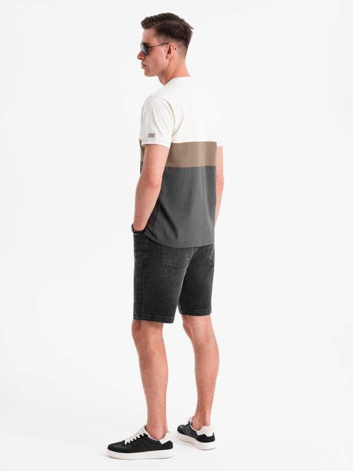 Męskie szorty z gumką w pasie i  efektem sprania – czarne V4 OM-SRDS-0192