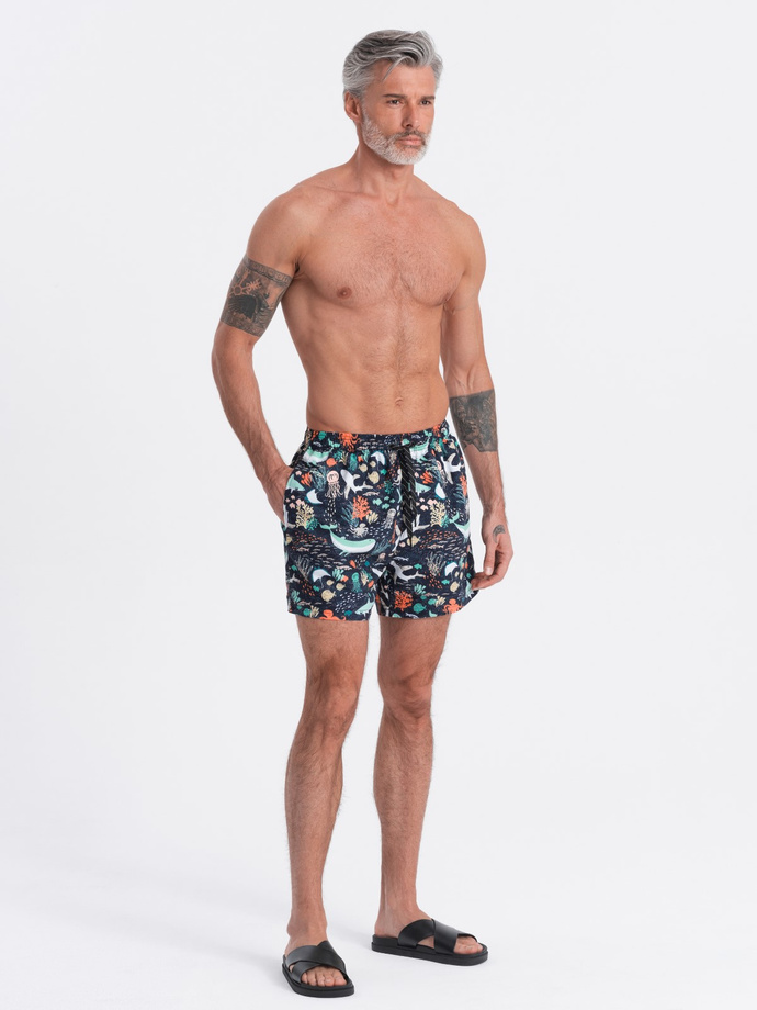 Men's swim shorts in fish - dark blue V10 OM-SRBS-0125