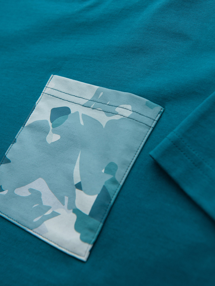 Men's cotton t-shirt with printed pocket - turquoise V1 OM-TSPT-0228