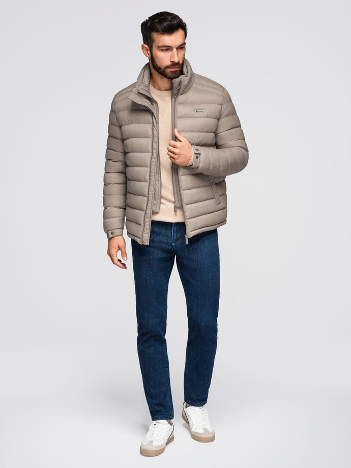 Men's quilted jacket with two fasteners - dark beige V4 OM-JALP-0231