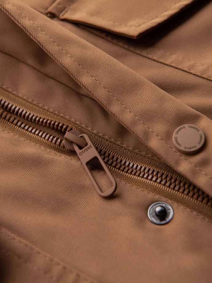 Men's lightweight jacket with pockets and high collar - brown V5 OM-JALP-0167