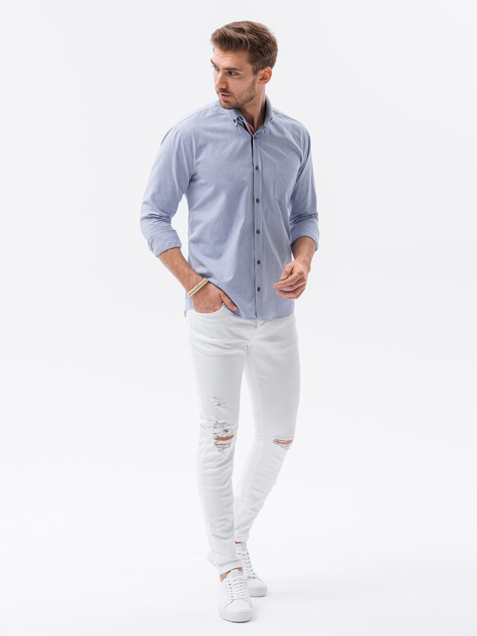 Koszula męska z długim rękawem SLIM FIT - niebieska V9 K643