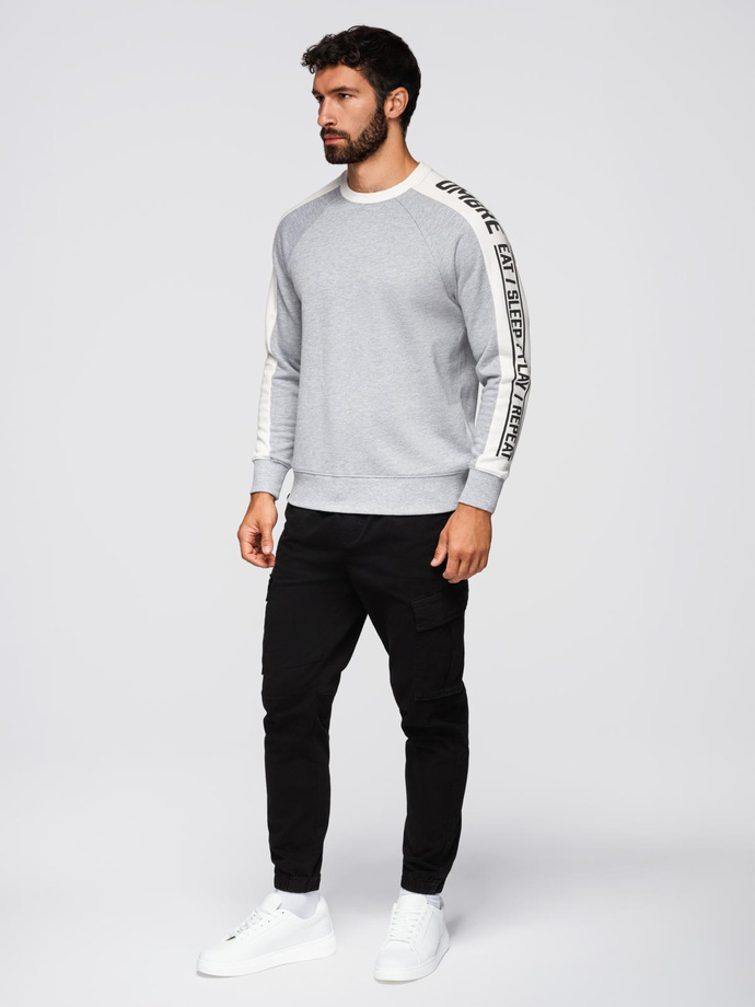 Men's sweatshirt with contrasting stripes and raglan sleeves - grey melange V2 OM-SSNZ-0200