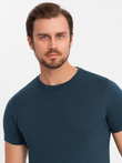 Set of men's BASIC cotton shirts with round neckline - 3x navy blue V10 OM-TSBS-0232