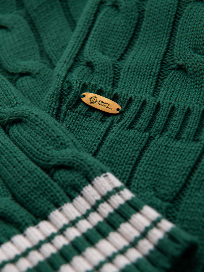 Męski sweter kardigan z szalowym kołnierzem w stylu preppy - zielony V2 OM-SWCD-0152