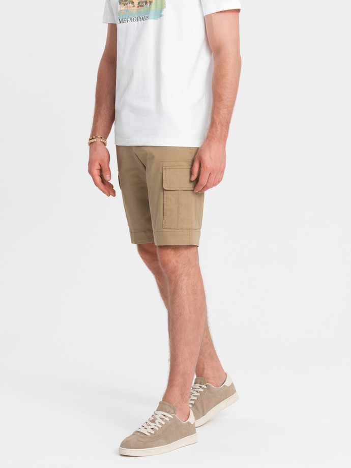 One color men's shorts with cargo pockets - sand V1 OM-SRCG-0133