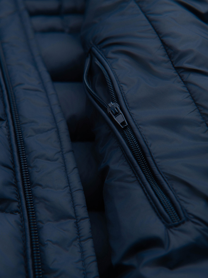 Męska pikowana kurtka z dwoma zapięciami - granatowa V1 OM-JALP-0231
