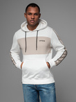 Men's cotton hoodie with contrasting elements - white V1 OM-SSNZ-0225