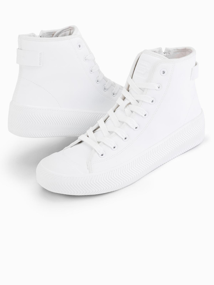 Men's high-top sneakers with zipper for easy on - white V2 OM-FOTH-0184