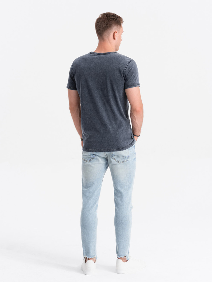 Men's T-shirt with ACID WASH effect - navy blue V2 S1638