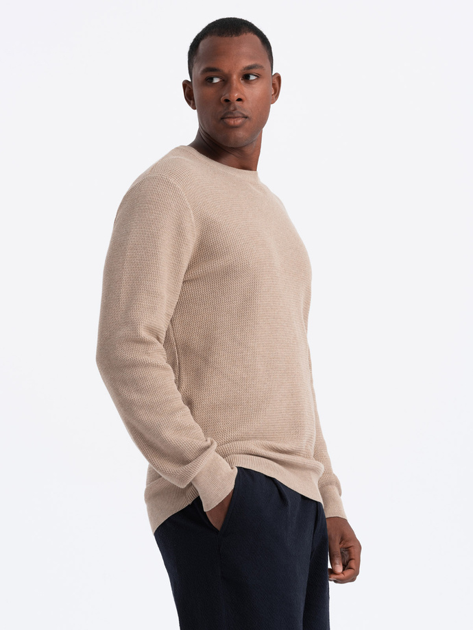 Men's mélange structured knit sweater - sand V3 OM-SWSW-0142