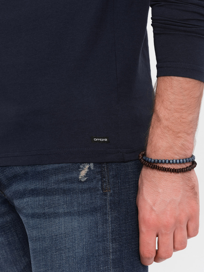 Men's longsleeve with buttons at the neckline - navy blue V3 OM-LSCL-0107