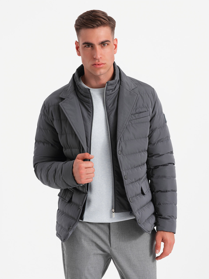 Men's quilted jacket with jacket cut - graphite V2 OM-JALP-0188
