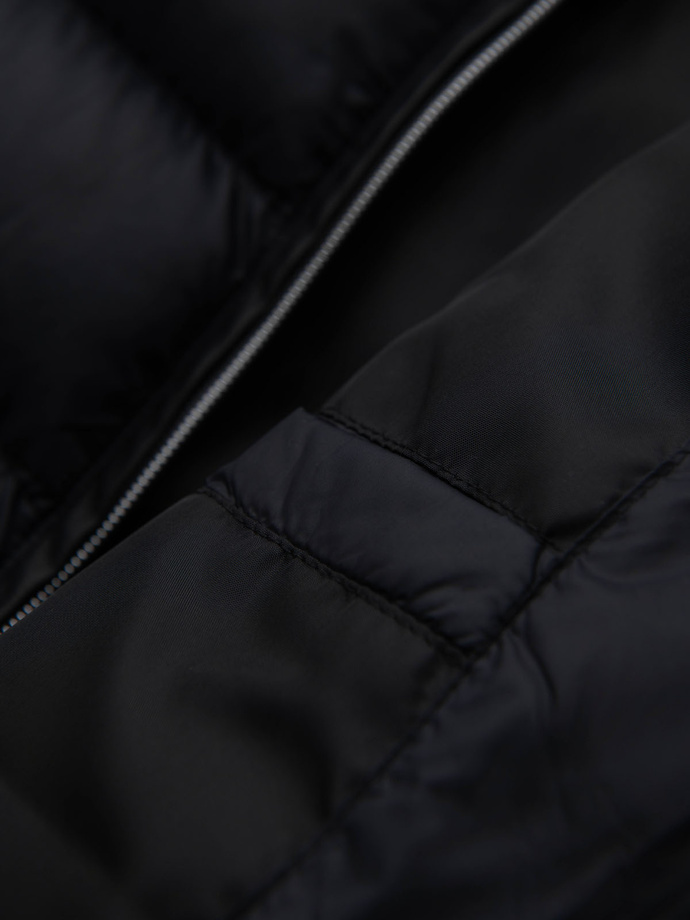 Men's quilted classic jacket with stand-up collar - black V1 OM-JALP-0261