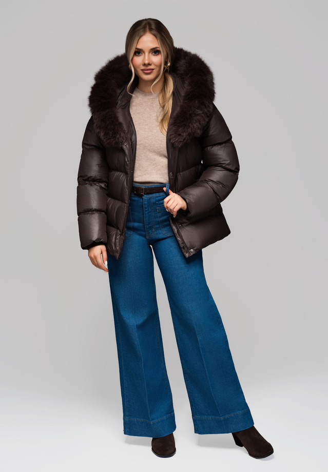 Women's insulated jacket with fur OW-JALP-0103 v3 - brown