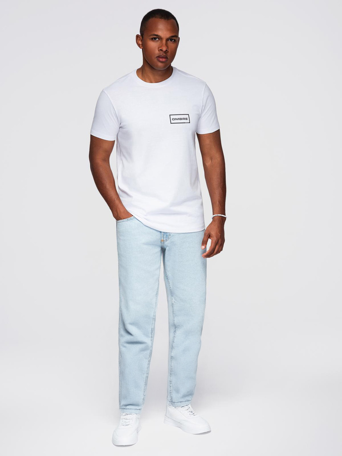 Men's REGULAR cut printed knit shirt - white V1 OM-TSPT-0231