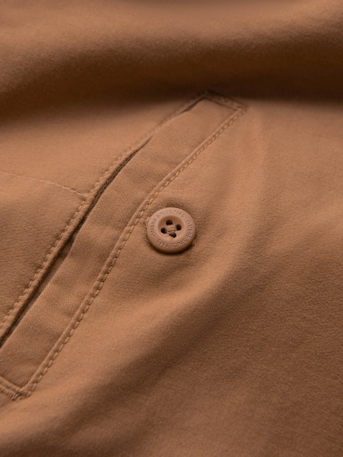 Spodnie męskie chino z ozdobną taśmą w pasie SLIM FIT – brązowe V4 OM-PACP-0118