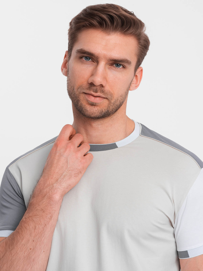 Men's t-shirt with elastane with colored sleeves - gray V4 OM-TSCT-0176