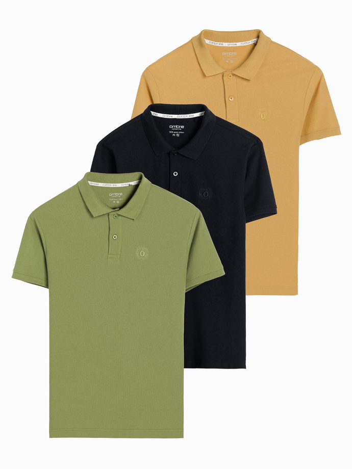 Set of men's pique knit polo shirts 3-pack - mix V21 Z28