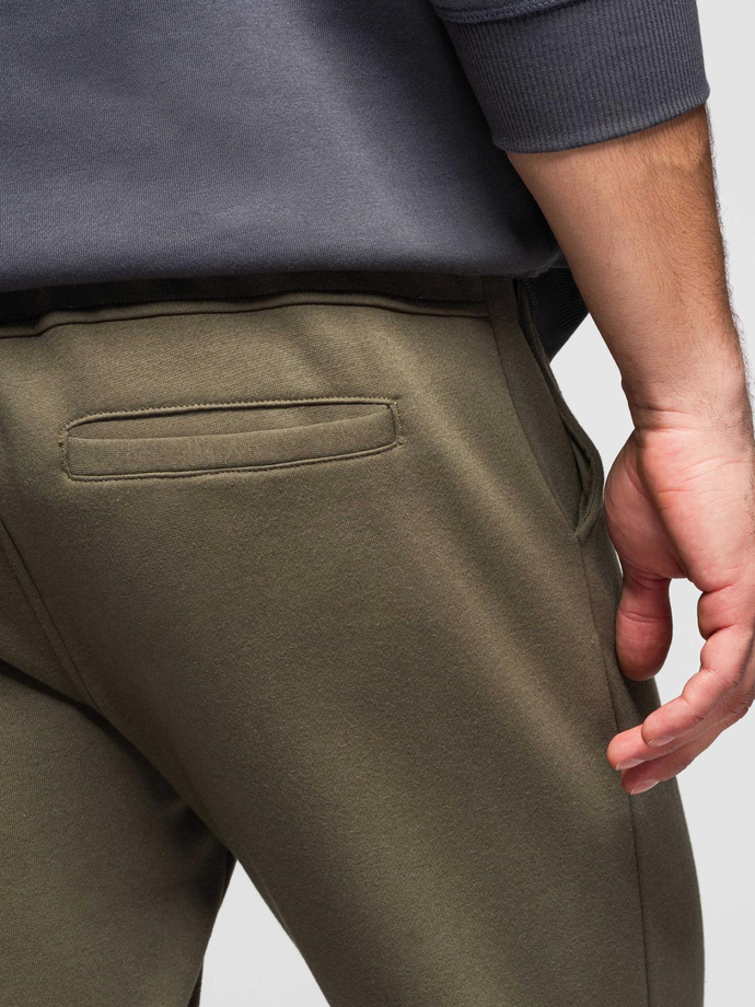 Men's sweatpants with stitching and leg zipper - olive V3 OM-PASK-0147