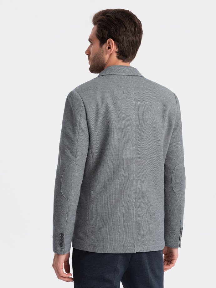 Men's blazer with elbow patches - light grey V1 OM-BLZB-0108