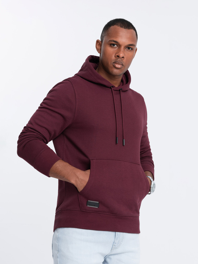 BASIC men's cotton sweatshirt kangaroo hoodie - maroon V3 OM-SSBN-0161