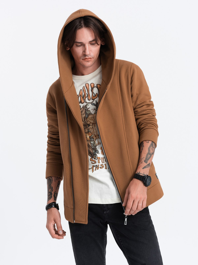 Asymmetrical men's zip-up hoodie BERLIN - camel B1371