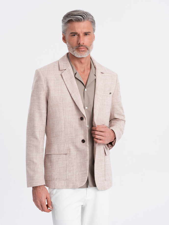 Men's REGULAR cut jacket with linen - light beige V2 OM-BLZB-0128