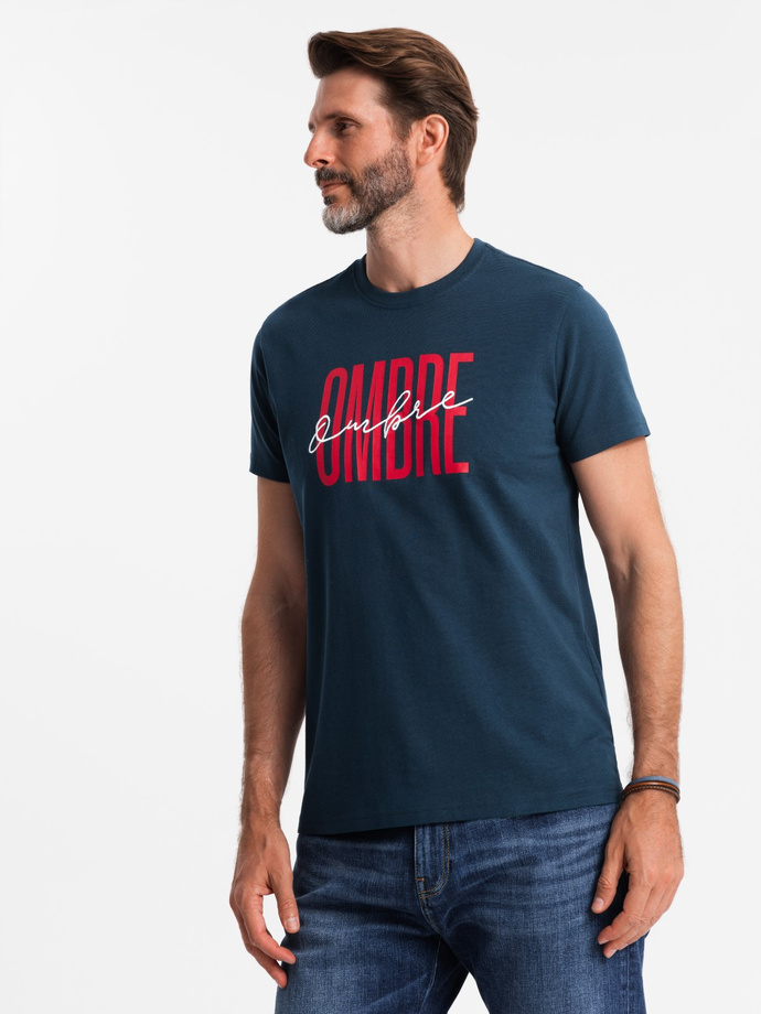 Men's cotton t-shirt with double logo - navy blue V3 OM-TSPT-0210