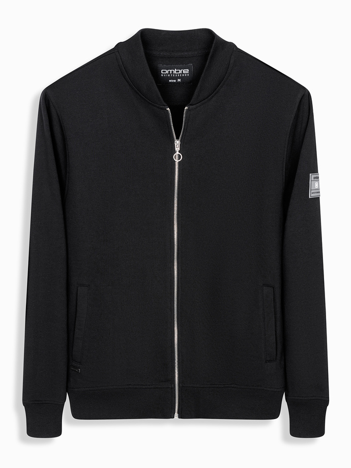 Bawełniana rozpinana męska bluza dresowa bomberka – czarna V5 OM-SSZP-0215