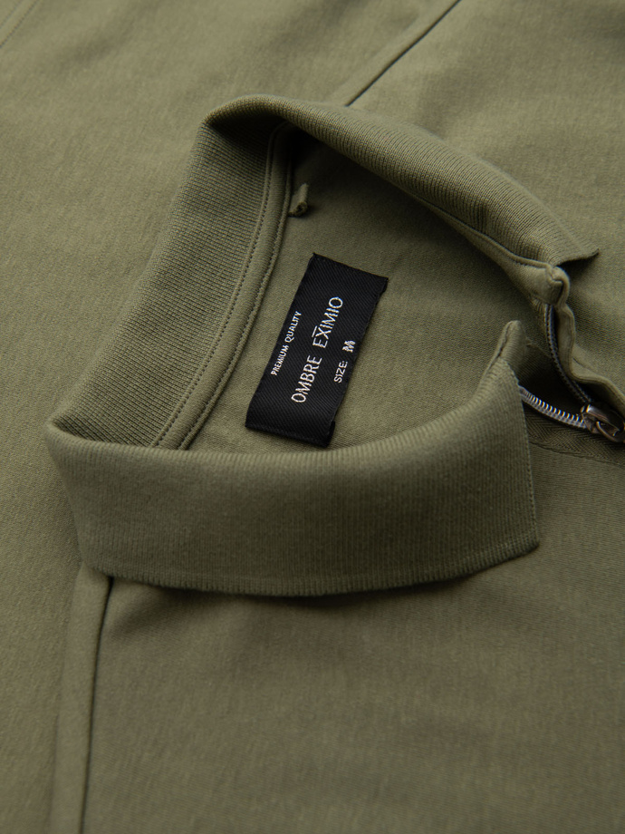 Men's polo shirt with zip neckline - olive V5 OM-POSS-0148