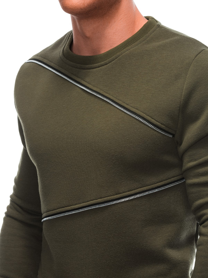 Men's sweatshirt with decorative zippers OM-SSNZ-22FW-005 - dark olive V2