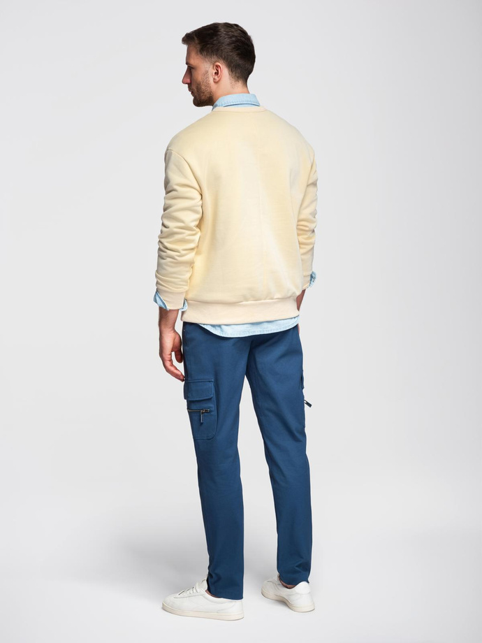 Men's STRAIGHT LEG cargo pants with zippered pockets - dark blue V1 OM-PACG-0204