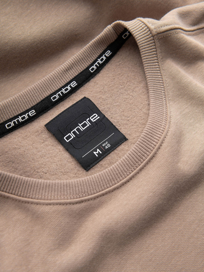 Men's non-stretch sweatshirt with metal pin - beige V1 OM-SSNZ-0136