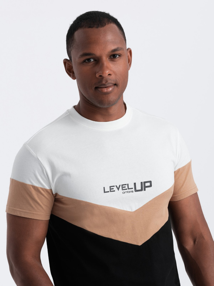 Men's cotton tricolor t-shirt with logo - black and brown V3 S1747