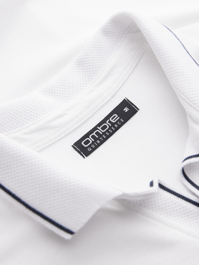 Men's pique knit polo shirt without buttons - white V1 OM-POSS-0110