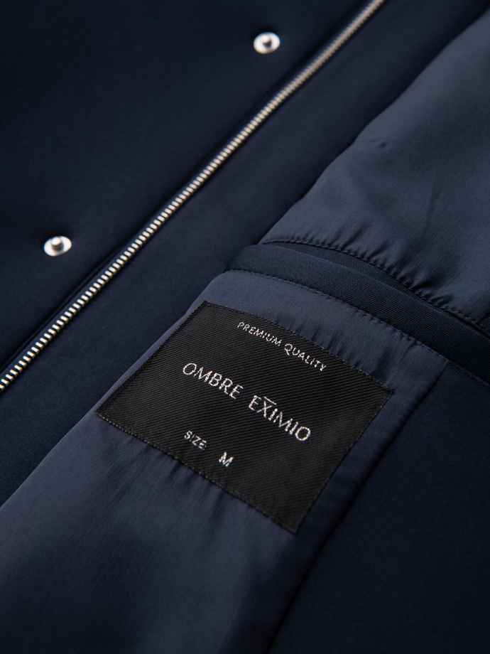 Minimalist men's mid-length coat with hood - navy blue V5 OM-COLC-0144