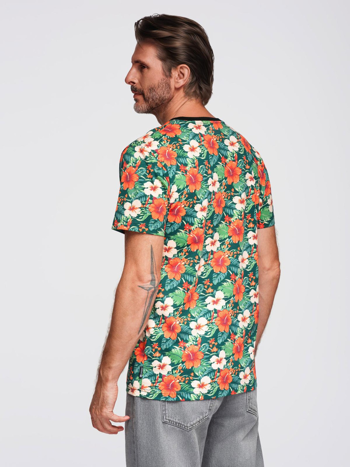 Men's full print floral pattern cotton t-shirt - black V2 OM-TSFP-0249