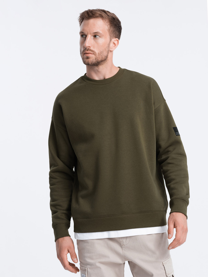 Men's OVERSIZE sweatshirt with imitation T-shirt - olive V4 OM-SSNZ-0126