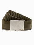 Men's belt with steamed buckle in aged silver - khaki A029