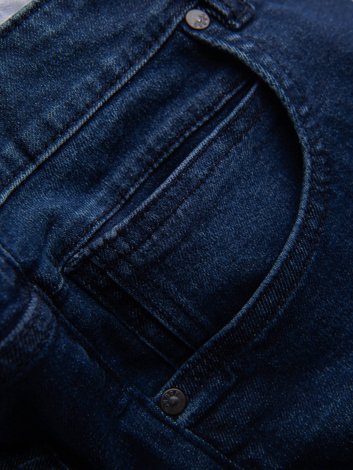 Krótkie spodenki męskie jeansowe z dziurami – ciemnoniebieskie V3 OM-SRDS-0146