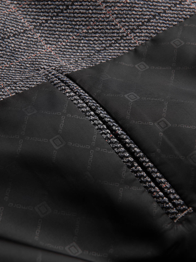 Żakardowa marynarka męska w delikatną kratę - grafitowa V1 OM-BLZB-0119