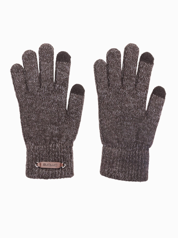 Men's knitted gloves with wool - brown melange V2 OM-ACGL-0110