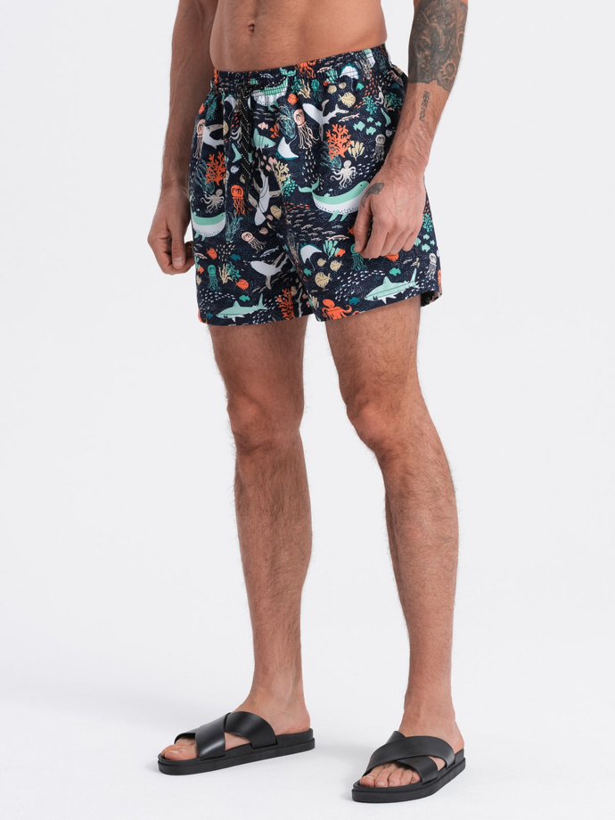 Men's swim shorts in fish - dark blue V10 OM-SRBS-0125